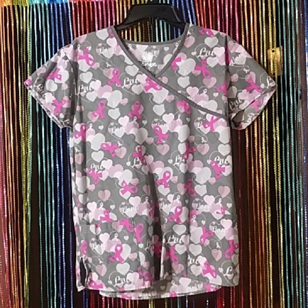 Gray and Pink Women's Scrub Top